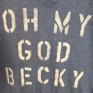 Oh My God Becky A Lot Mix Music 90s Retro T-shirt Graphic Tee Top Blue Pinstripe